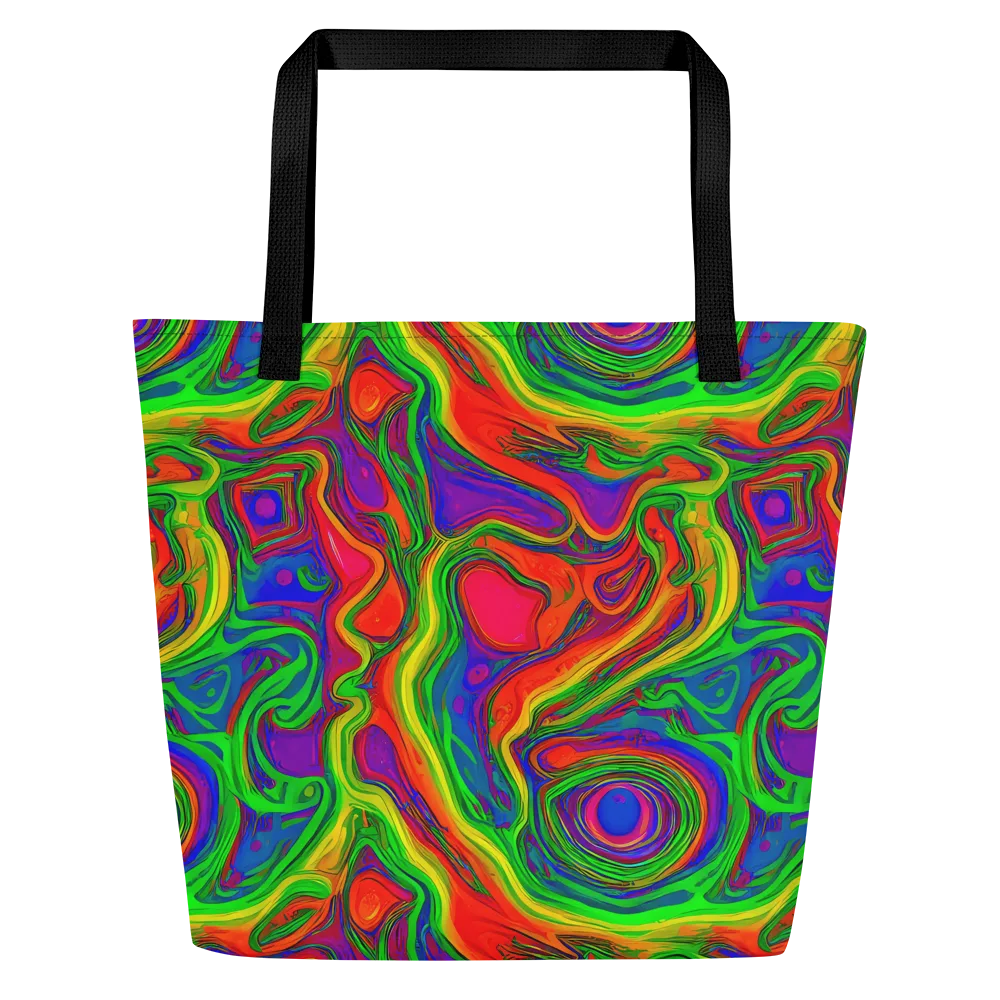 Psychedelic Waves on Large Tote Bag W/ Pocket — Front