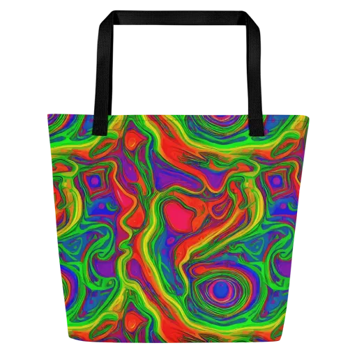 Psychedelic Waves on a Large Tote Bag W/ Pocket