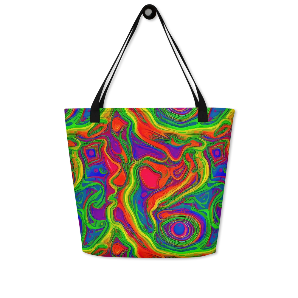 Psychedelic Waves on Large Tote Bag W/ Pocket — Front