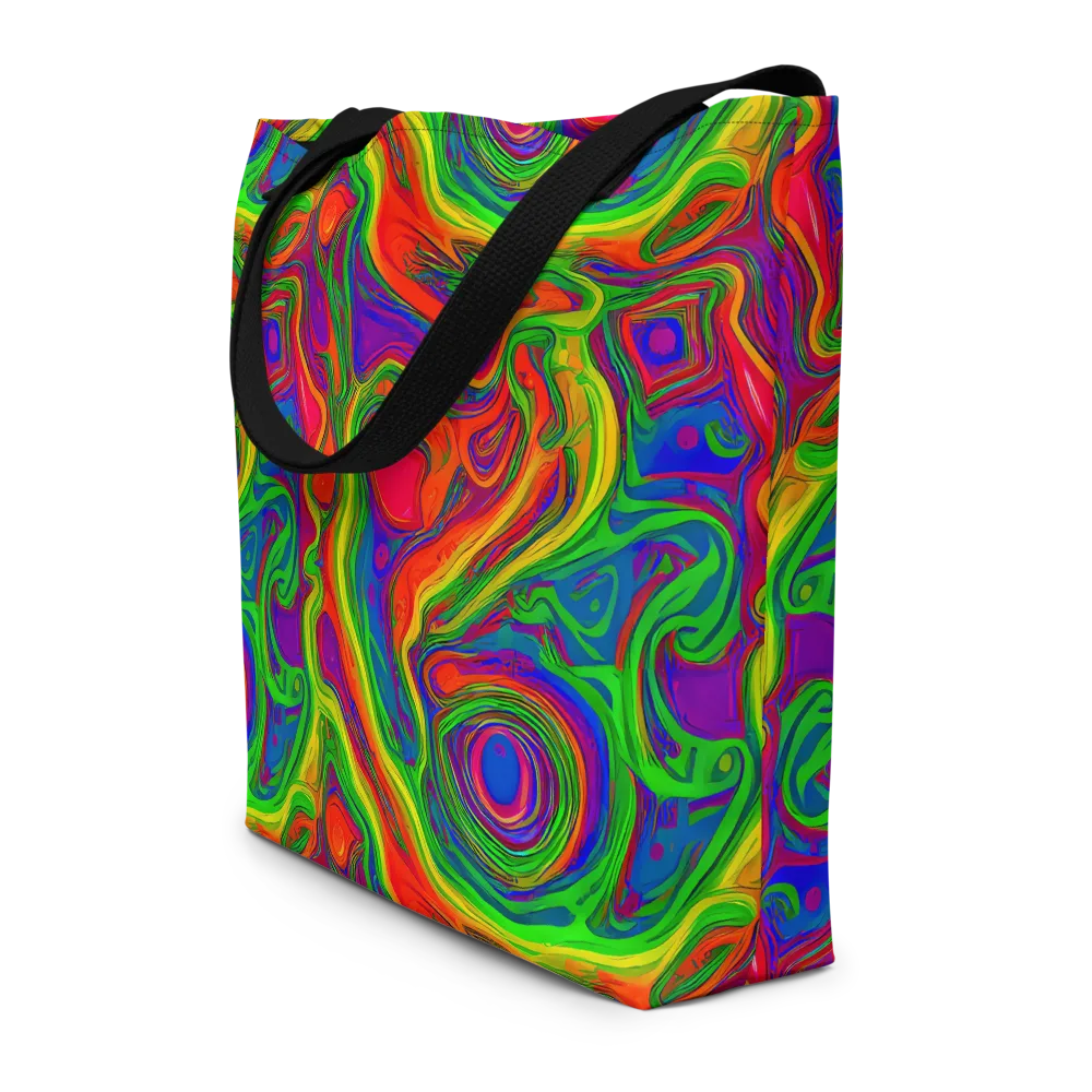 Psychedelic Waves on Large Tote Bag W/ Pocket — Front