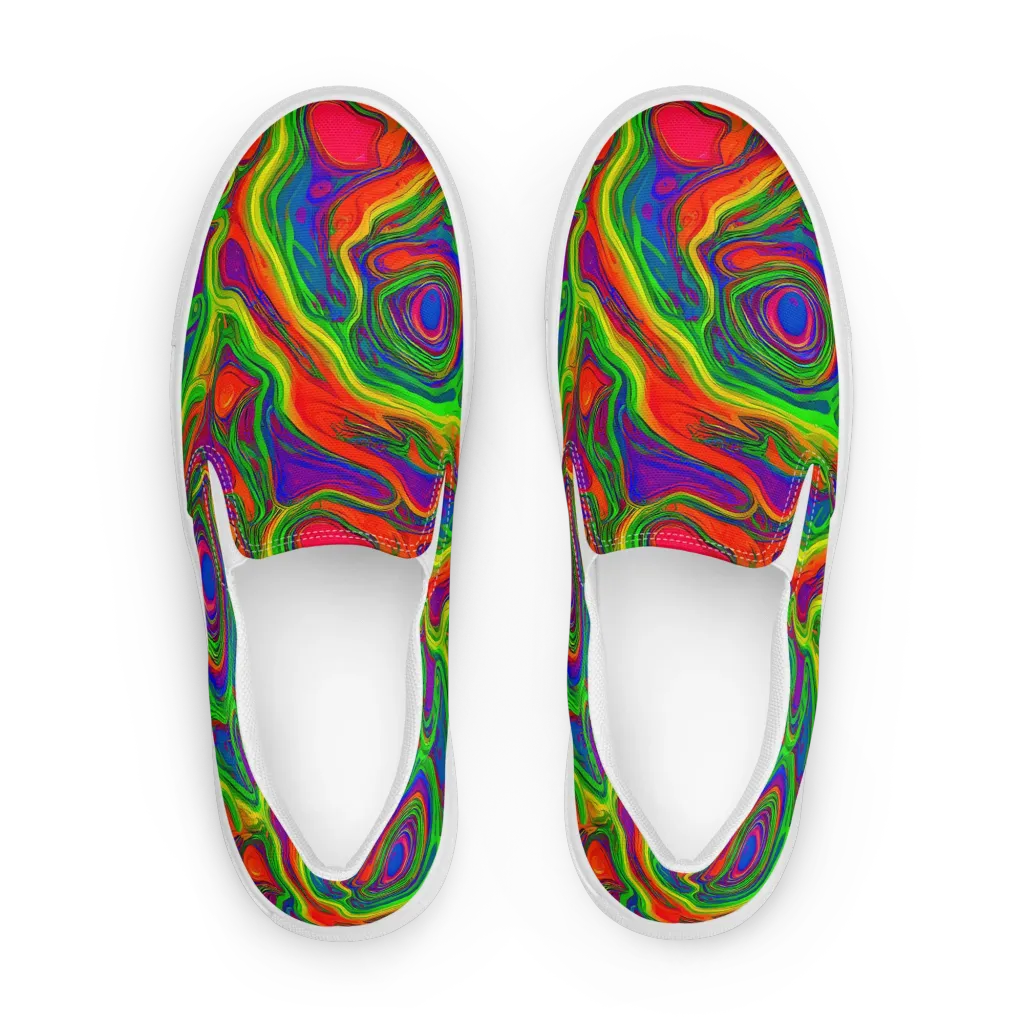 Psychedelic Waves on Women's Slip-On Canvas Shoes — Front