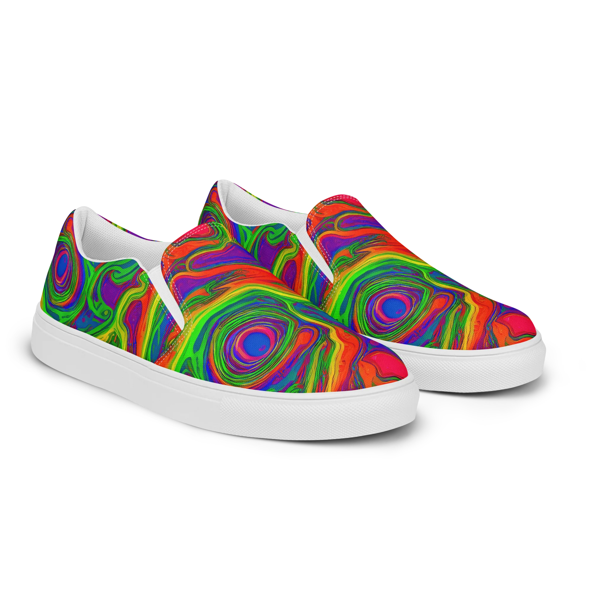 Psychedelic Waves on Women's Slip-On Canvas Shoes — Right Front