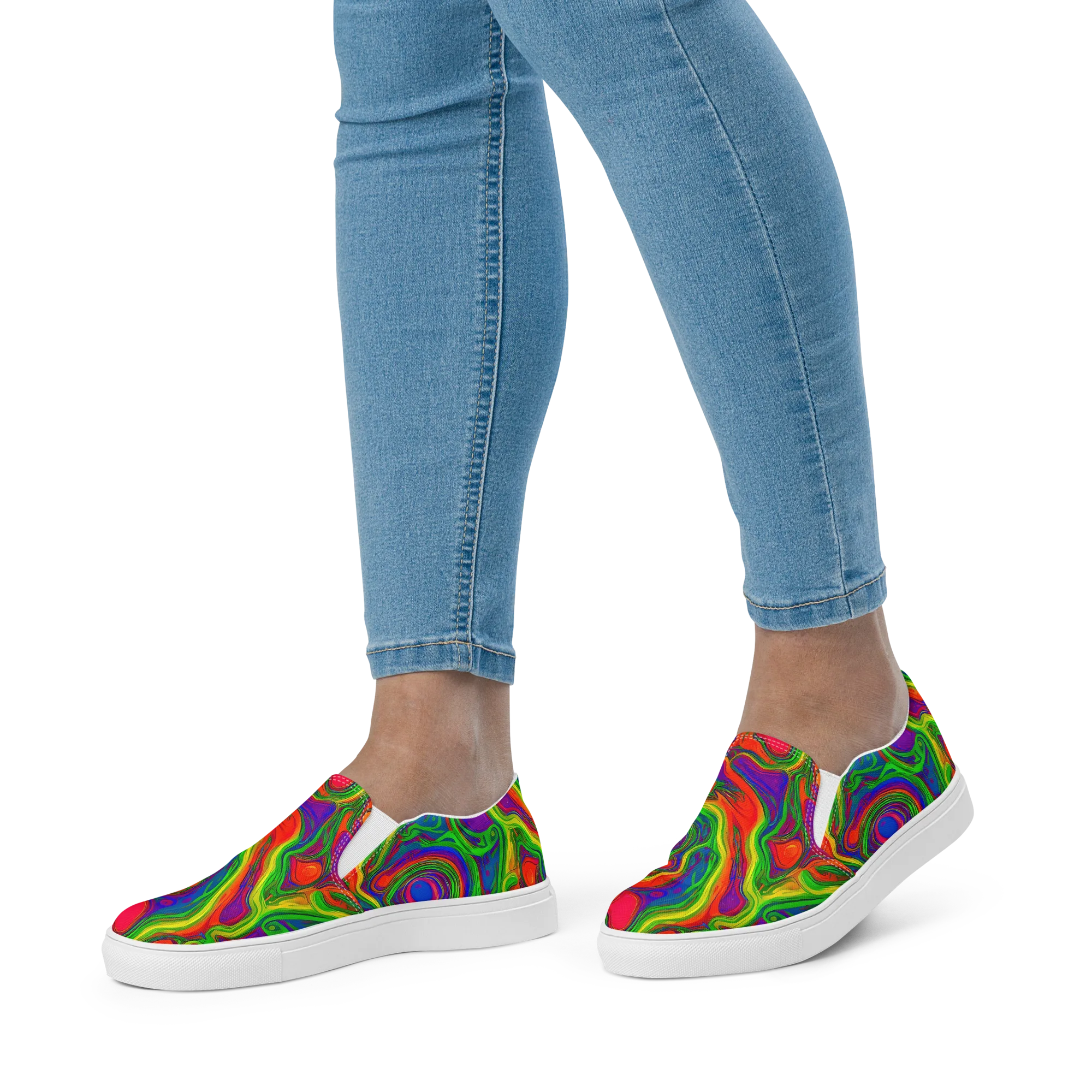 Psychedelic Waves on Women's Slip-On Canvas Shoes — Front