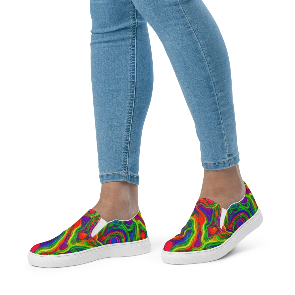 Psychedelic Waves on Women's Slip-On Canvas Shoes — Front