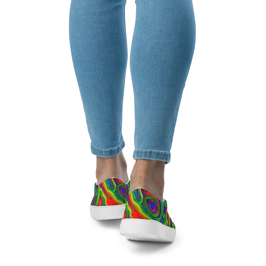 Psychedelic Waves on Women's Slip-On Canvas Shoes — Back
