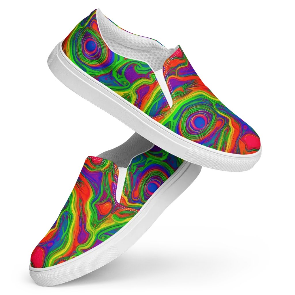 Psychedelic Waves on Women's Slip-On Canvas Shoes — Front