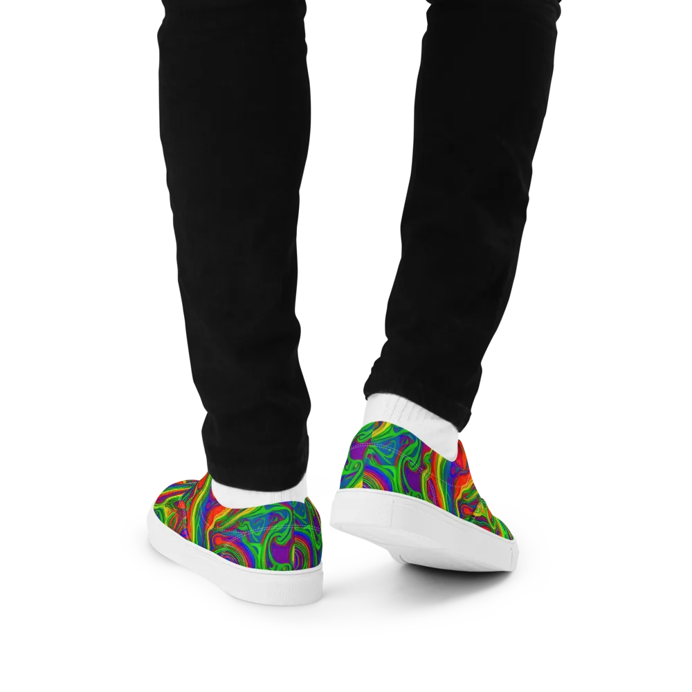 Psychedelic Waves on Men's Lace-Up Canvas Shoes — Back