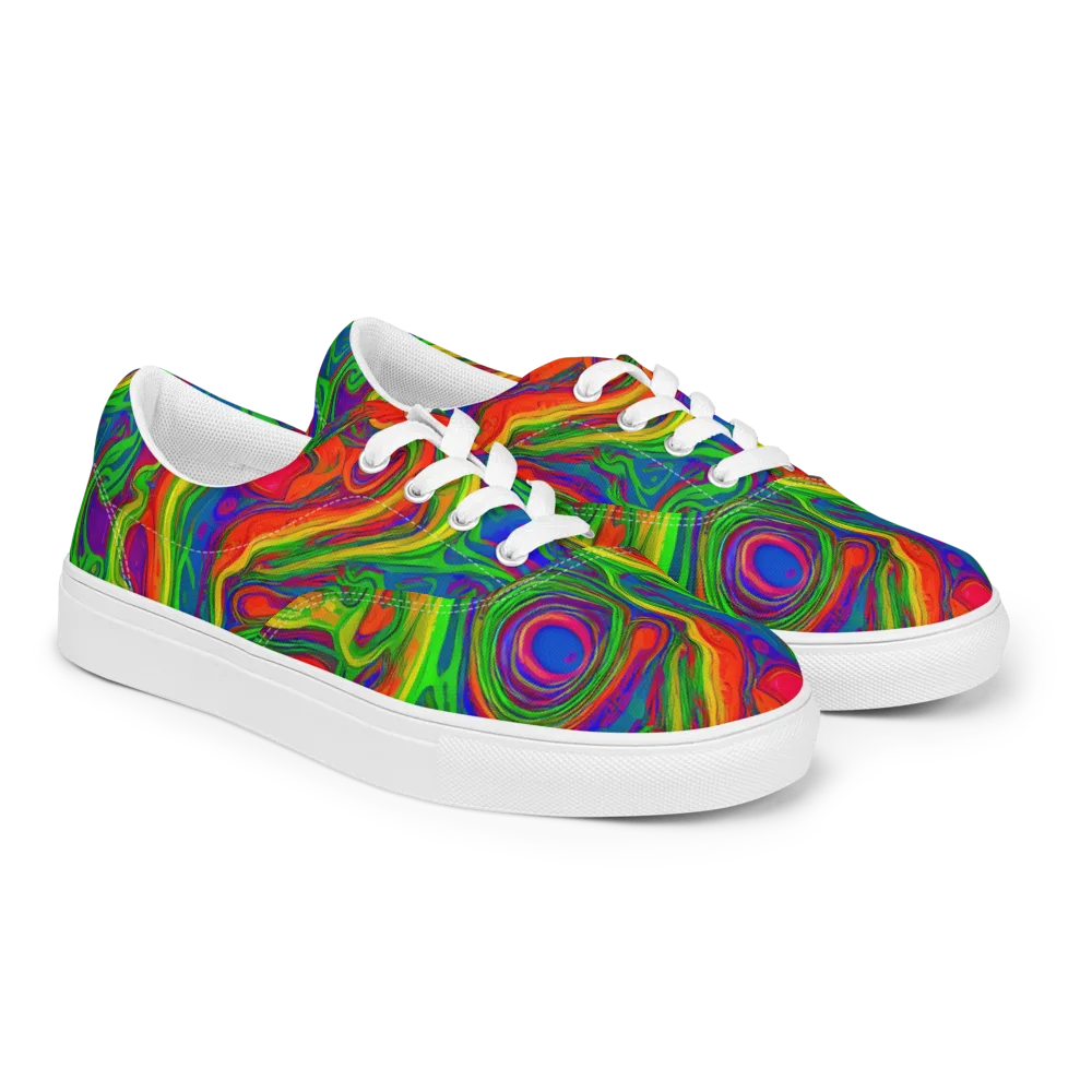 Psychedelic Waves on Men's Lace-Up Canvas Shoes — Right Front