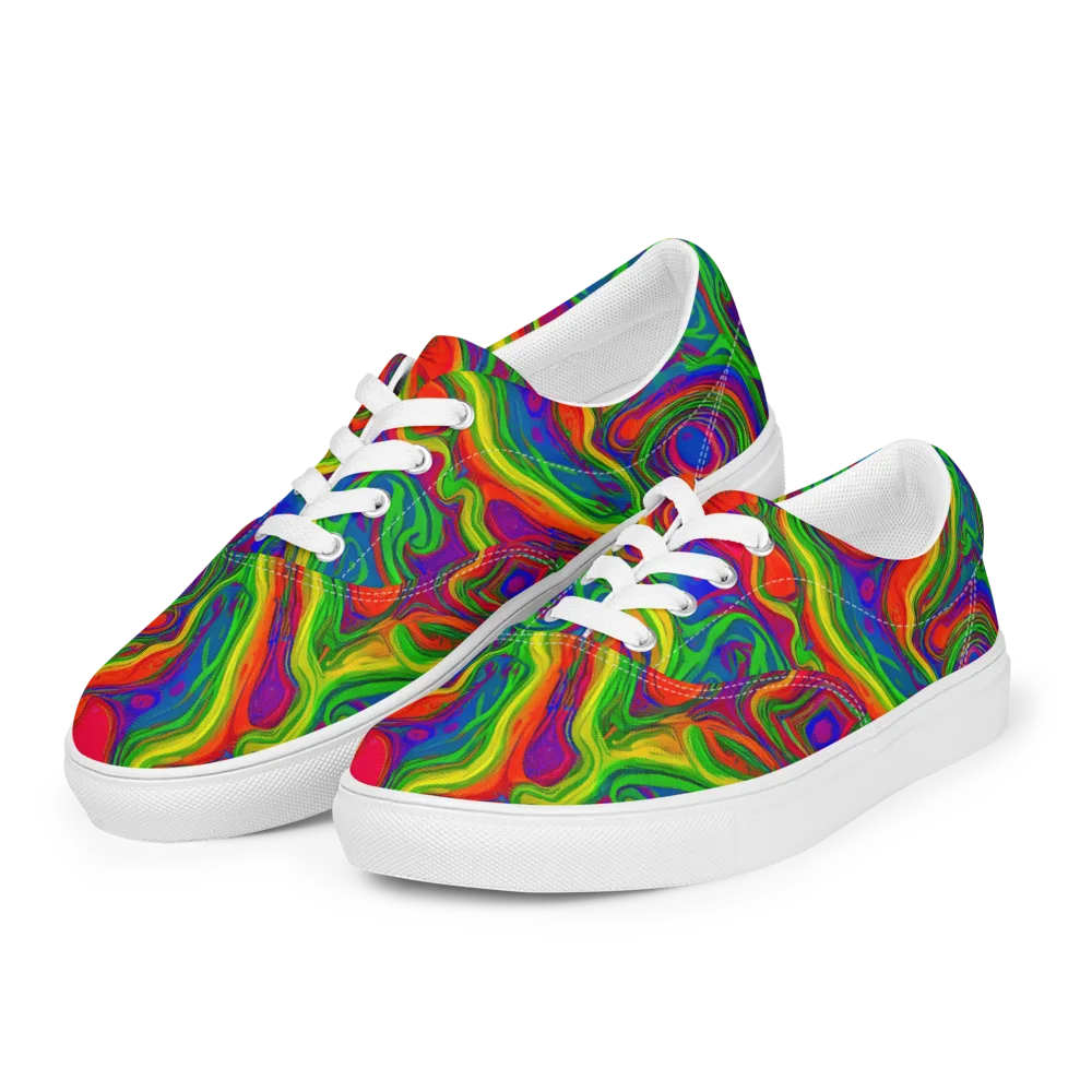 Psychedelic Waves on Men's Lace-Up Canvas Shoes — Left Front