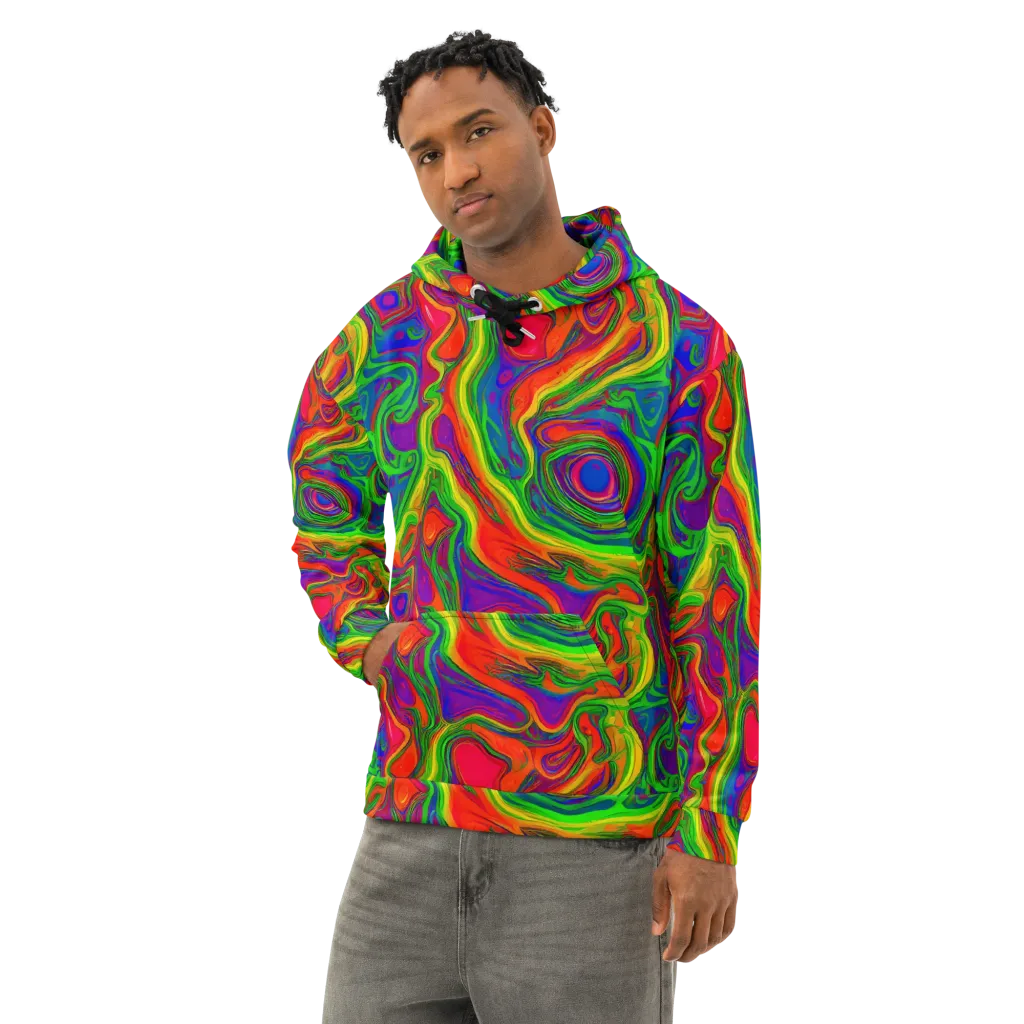 Psychedelic Waves on Cotton Hoodie — Left Front