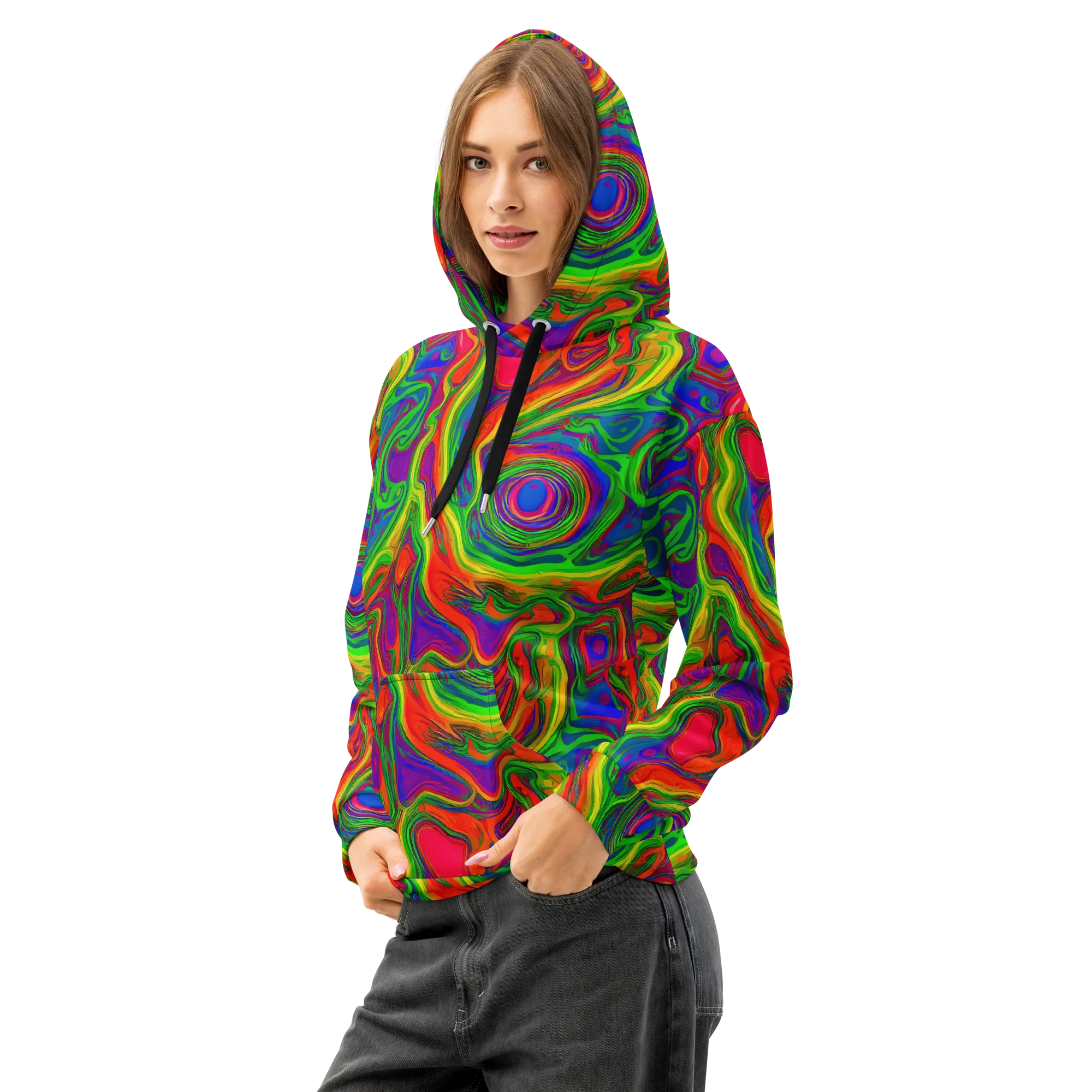 Psychedelic Waves on Cotton Hoodie — Left Front