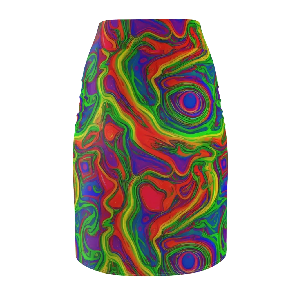 Psychedelic Waves on Pencil Skirt — Back