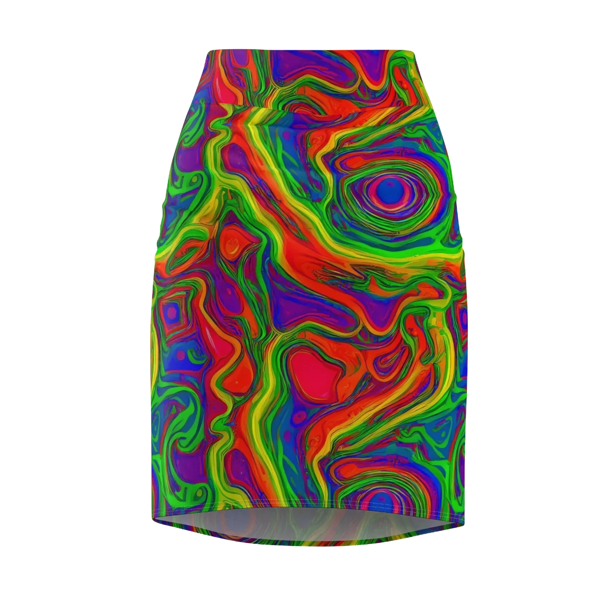 Psychedelic Waves on Pencil Skirt — Front