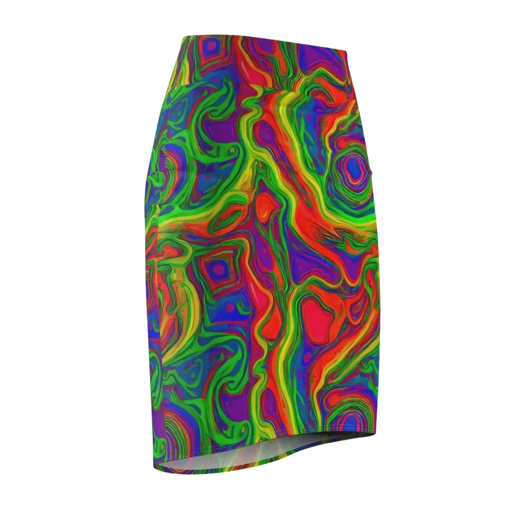 Psychedelic Waves on Pencil Skirt — Front Side