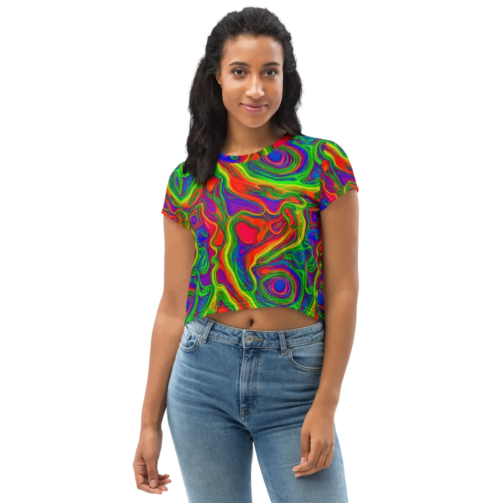 Psychedelic Waves on Crop Tee — Front