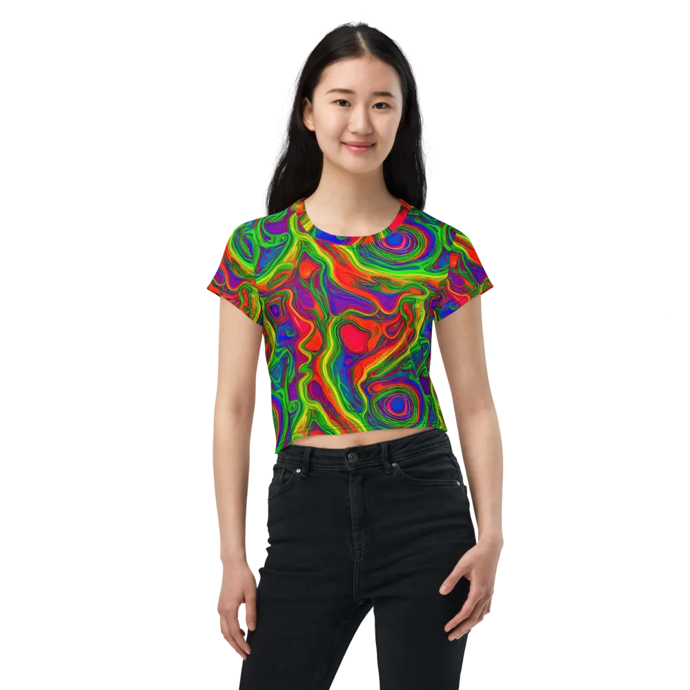 Psychedelic Waves on Crop Tee — Front
