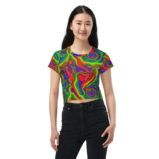 Psychedelic Waves on a Crop Tee