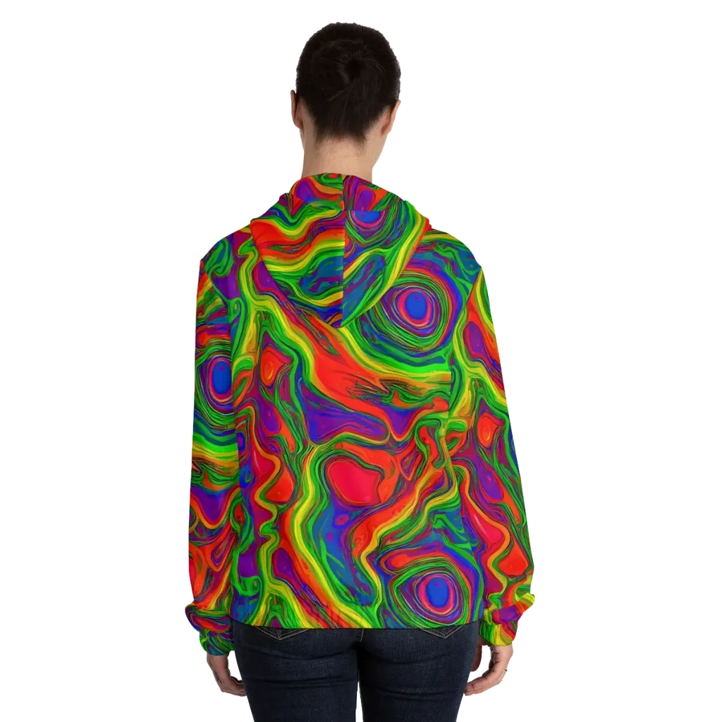 Psychedelic Waves on Women's Full-Zip Hoodie — Back On Person
