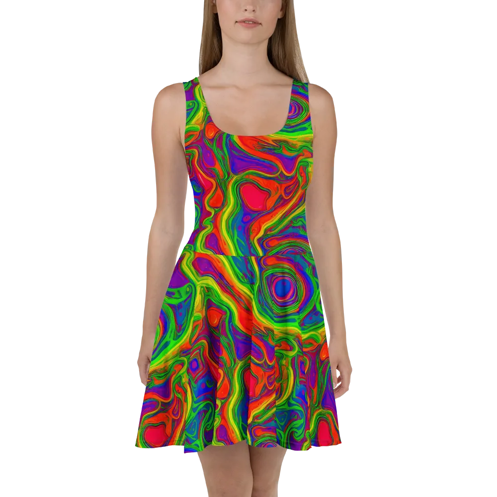 Psychedelic Waves on Skater Dress — Front