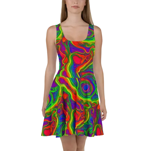 Psychedelic Waves on a Skater Dress