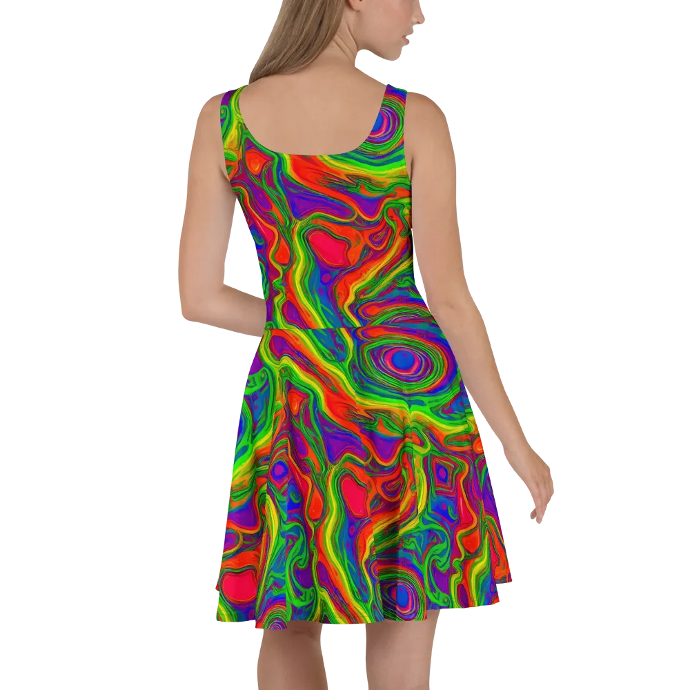 Psychedelic Waves on Skater Dress — Back