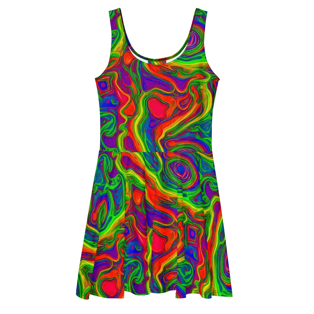 Psychedelic Waves on Skater Dress — Front