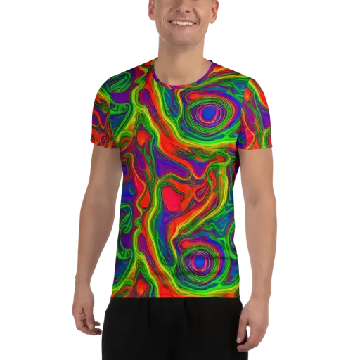 Psychedelic Waves on a Men's Athletic T-Shirt