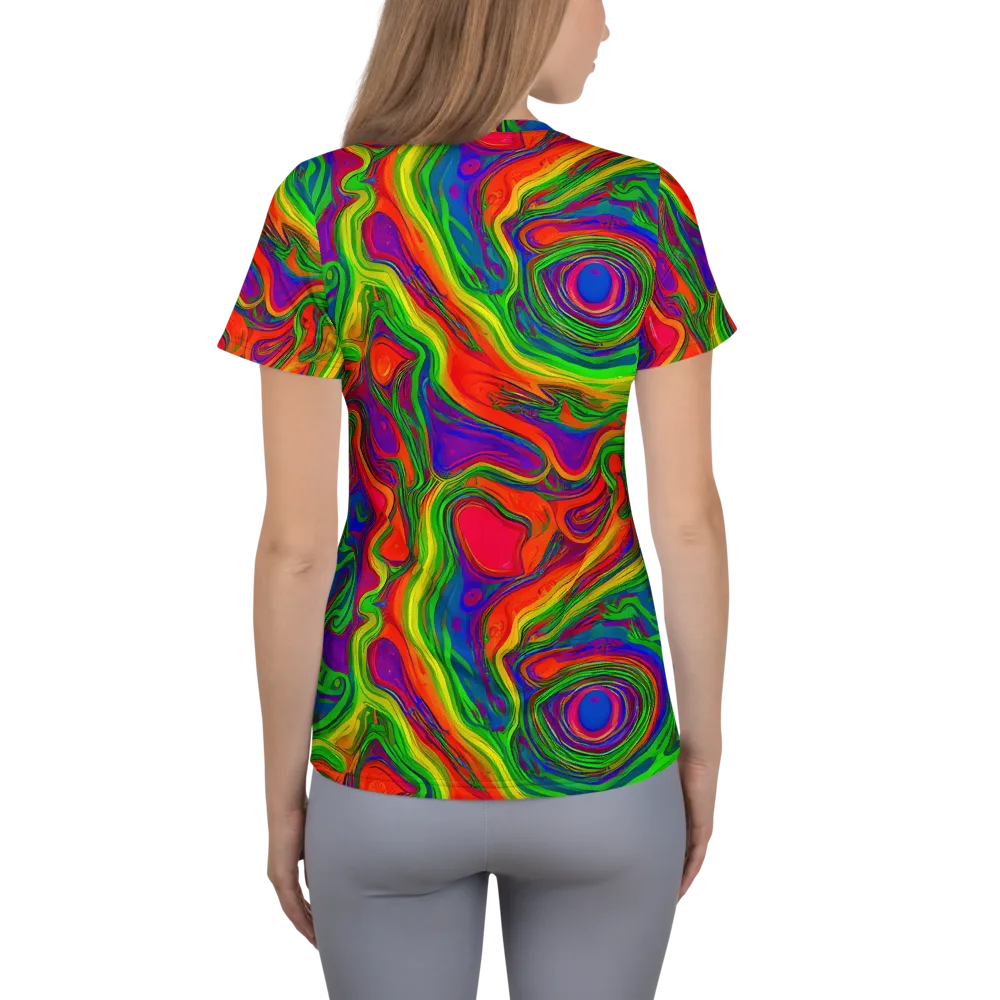 Psychedelic Waves on Women's Athletic T-Shirt — Back