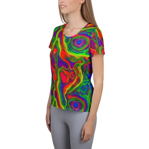 Psychedelic Waves on a Women's Athletic T-Shirt
