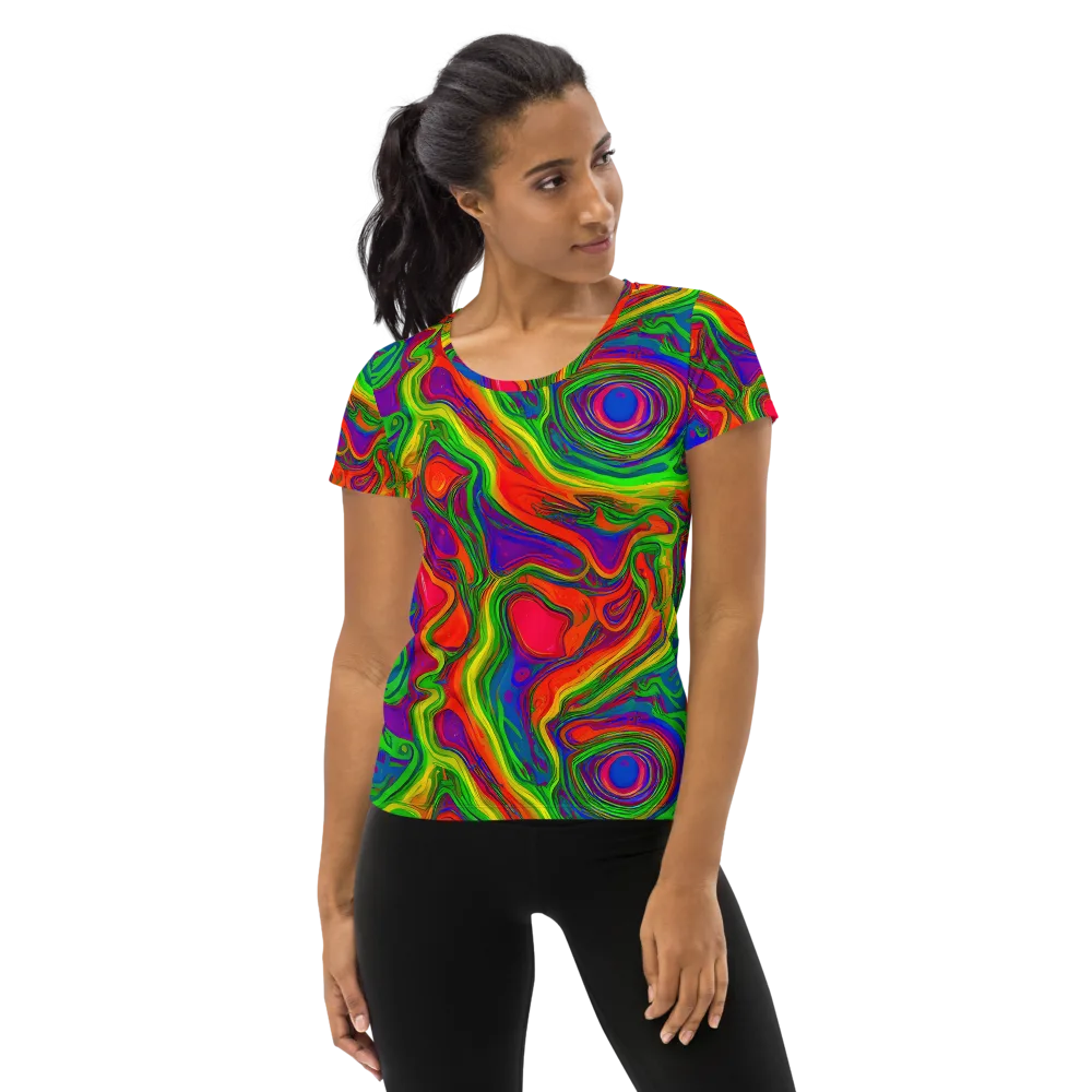 Psychedelic Waves on Women's Athletic T-Shirt — Front