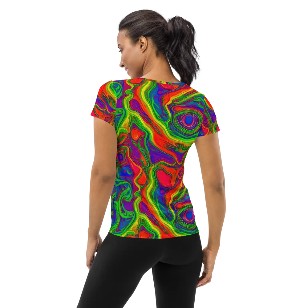 Psychedelic Waves on Women's Athletic T-Shirt — Back