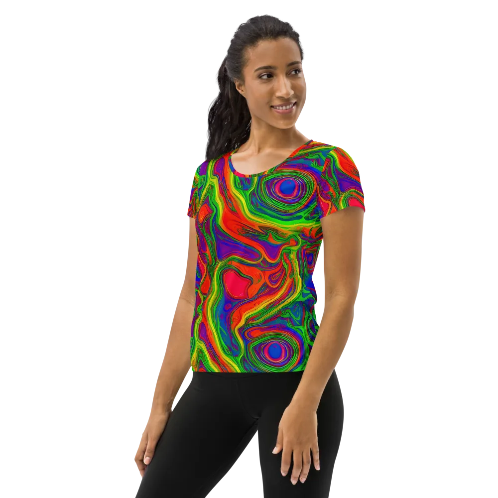 Psychedelic Waves on Women's Athletic T-Shirt — Left