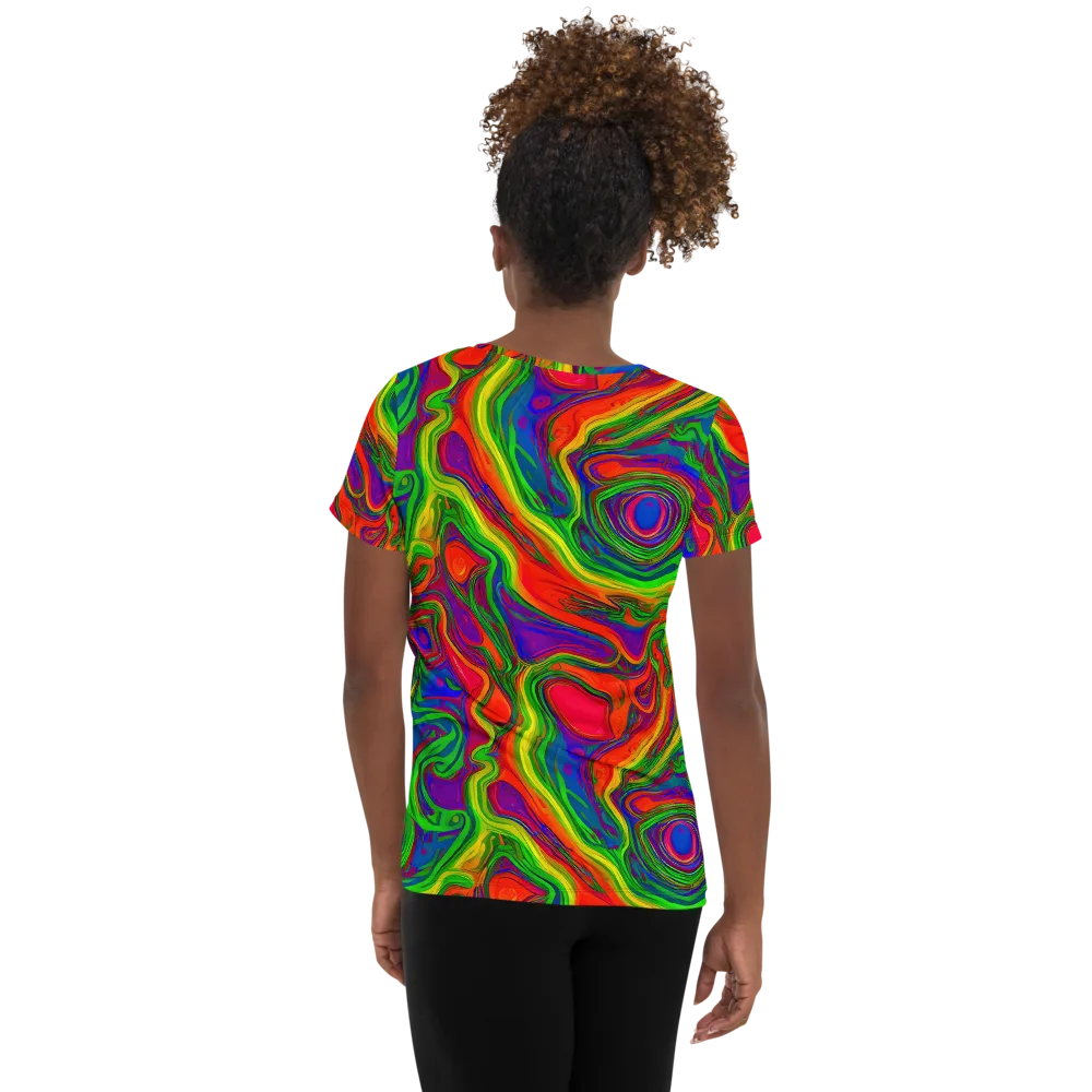 Psychedelic Waves on Women's Athletic T-Shirt — Back