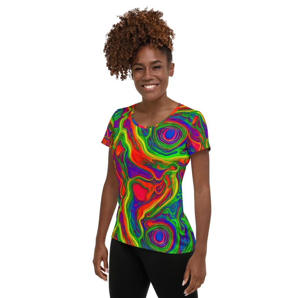 Psychedelic Waves on Women's Athletic T-Shirt — Left