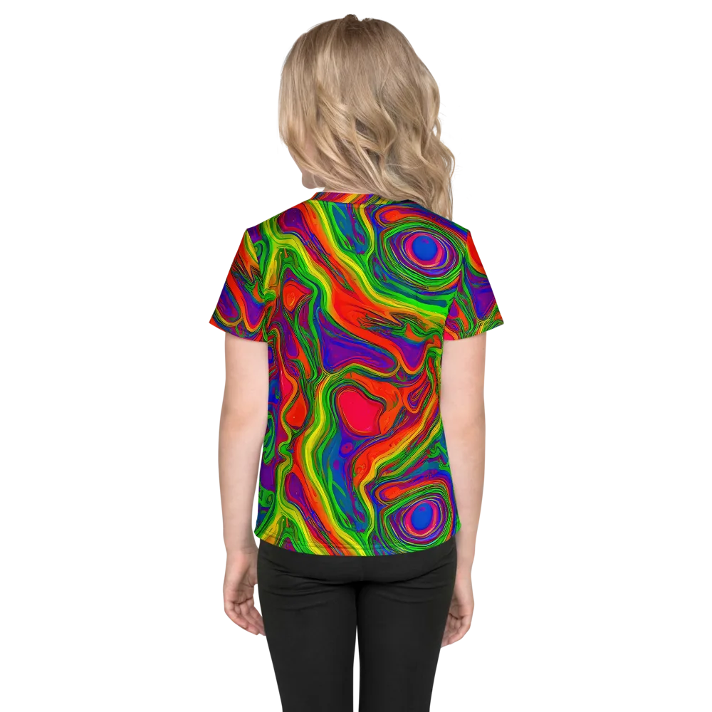 Psychedelic Waves on Kids Crew Neck T-Shirt — Back