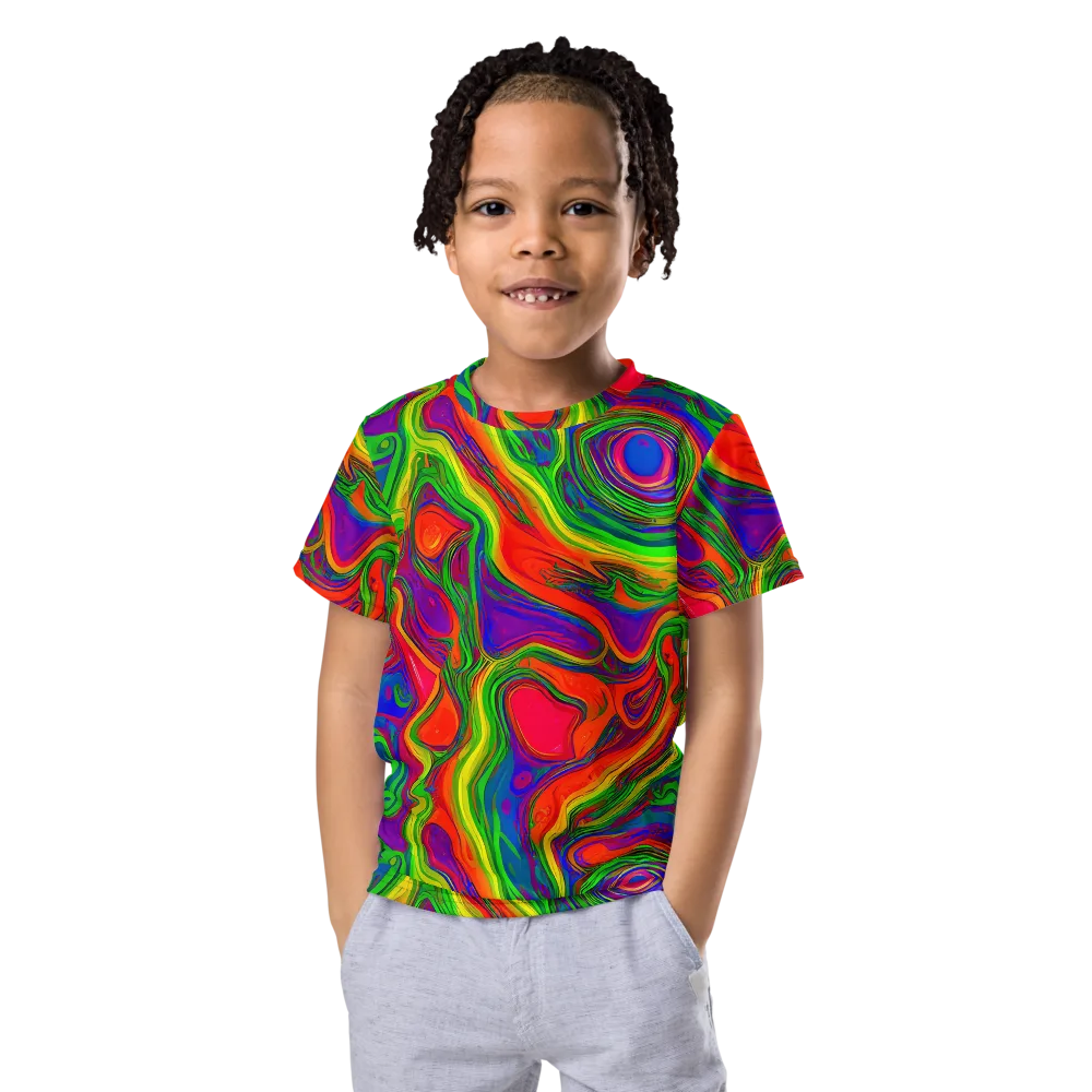 Psychedelic Waves on Kids Crew Neck T-Shirt — Front