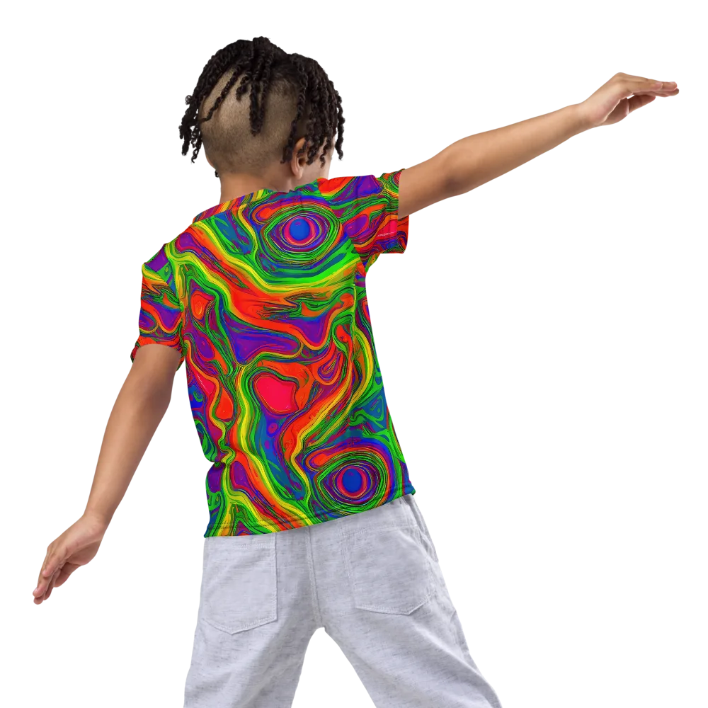 Psychedelic Waves on Kids Crew Neck T-Shirt — Back
