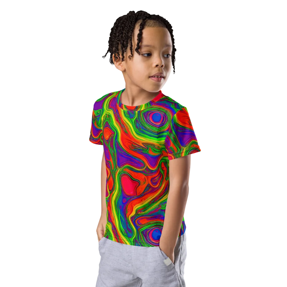Psychedelic Waves on Kids Crew Neck T-Shirt — Left Front