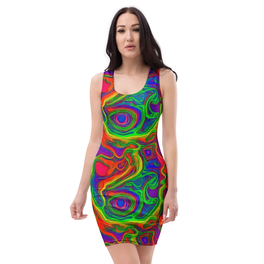 Psychedelic Waves on Bodycon Dress — Front