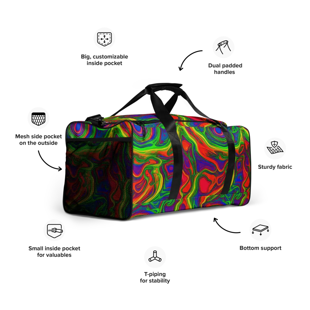 Psychedelic Waves on Duffle Bag — Right Front