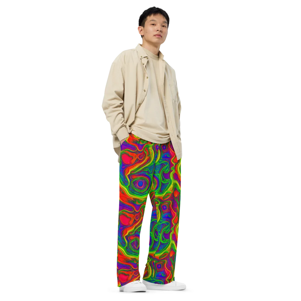 Psychedelic Waves on Wide-Leg Pants — Right Front