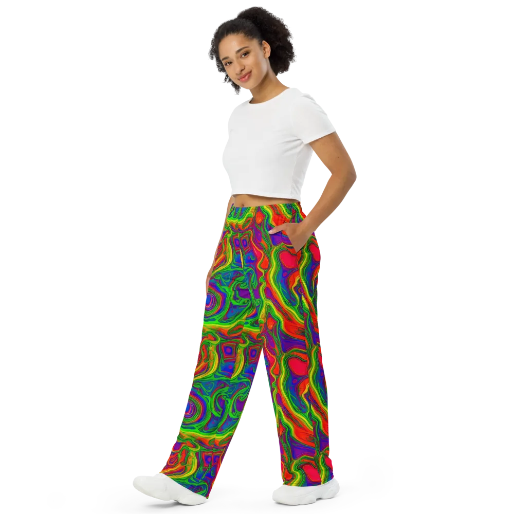 Psychedelic Waves on Wide-Leg Pants — Left Front