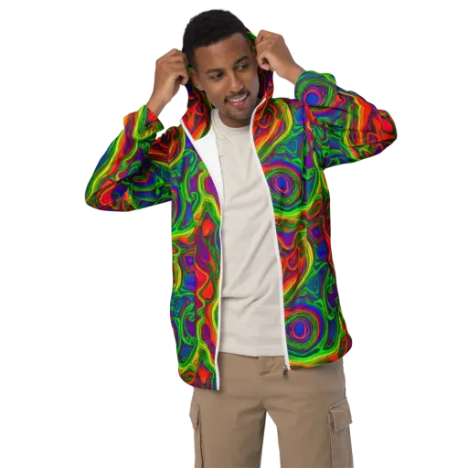Psychedelic Waves on a Men's Windbreaker