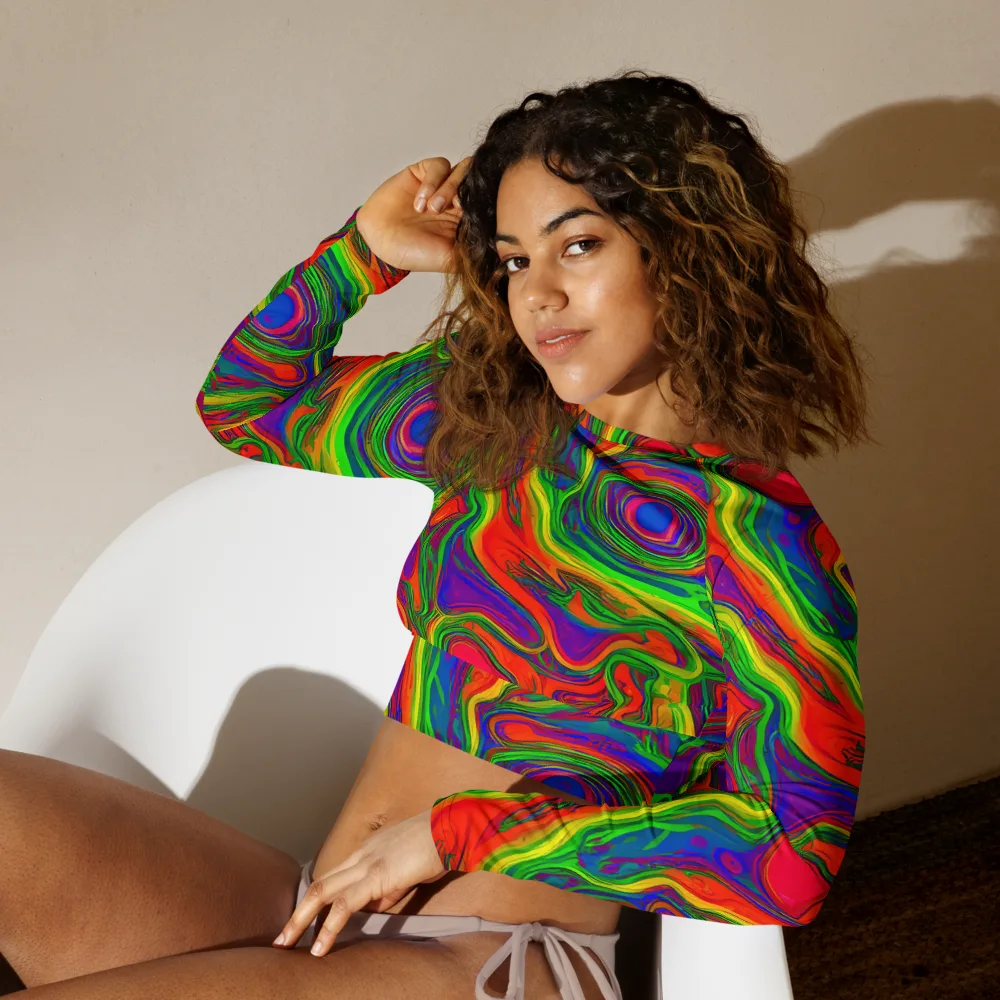 Psychedelic Waves on Long Sleeve Crop Top — Left Front