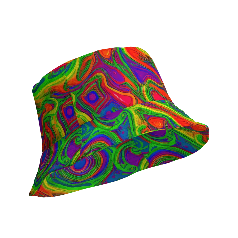 Psychedelic Waves on Reversible Bucket Hat — Product details Outside