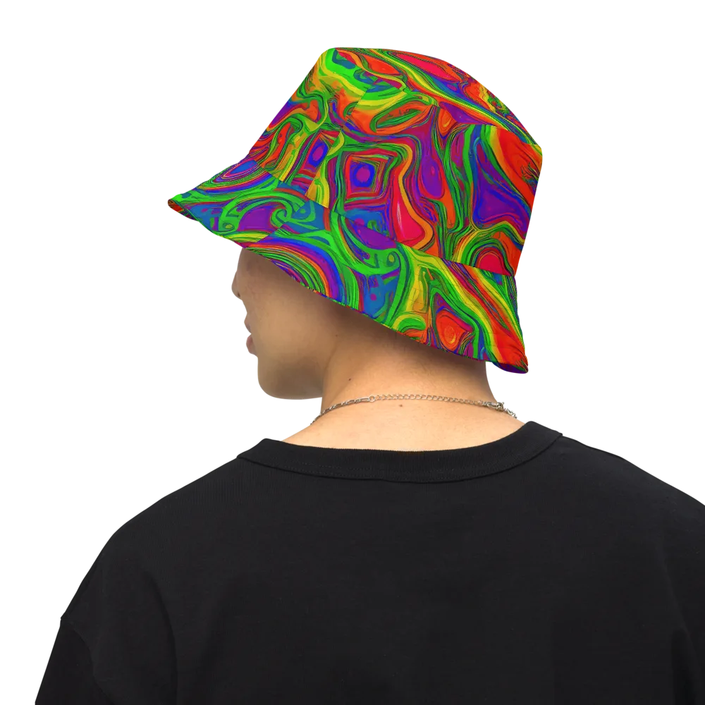 Psychedelic Waves on Reversible Bucket Hat — Back Inside