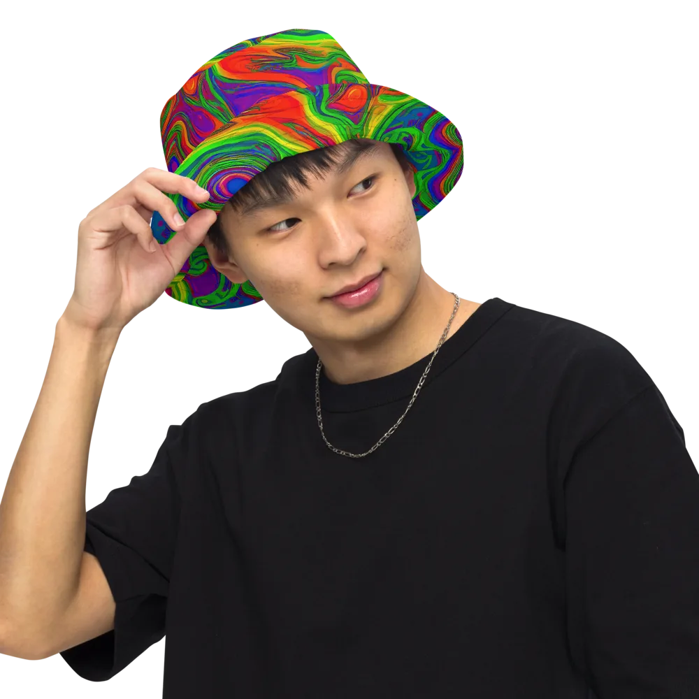 Psychedelic Waves on Reversible Bucket Hat — Front Inside
