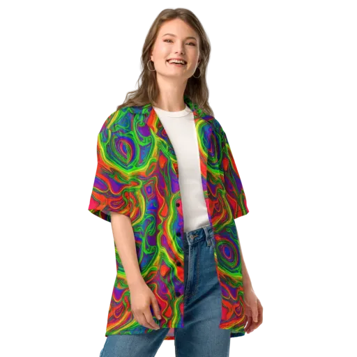 Psychedelic Waves on a Button Shirt