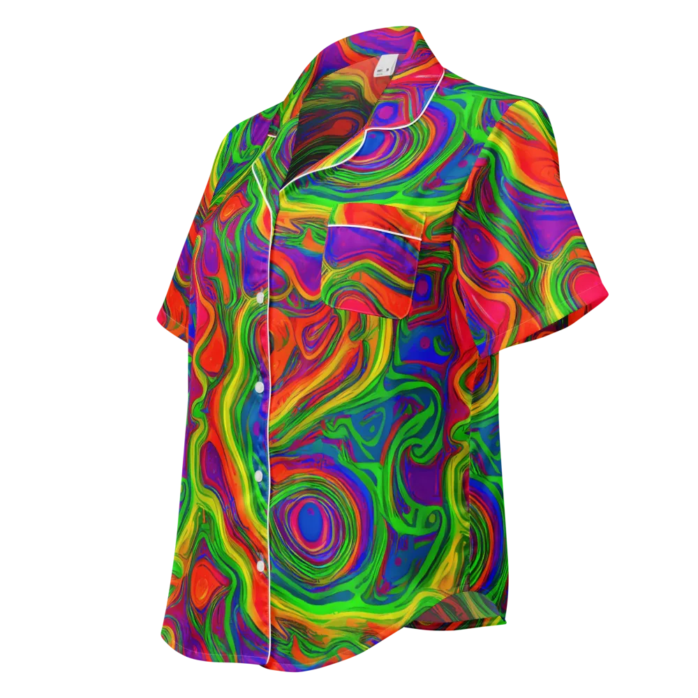 Psychedelic Waves on Women's Short Sleeve Pajama Top — Left Front