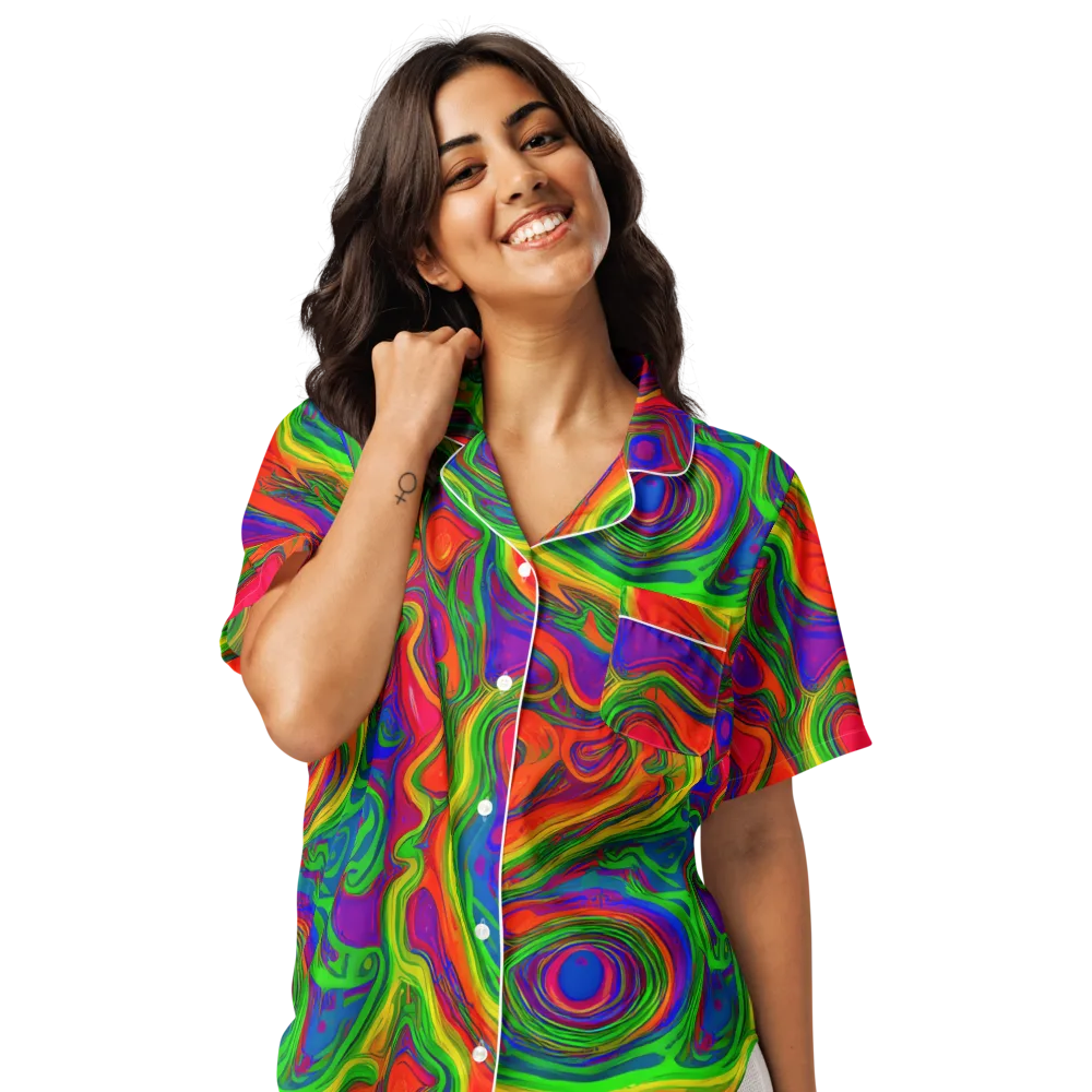 Psychedelic Waves on Women's Short Sleeve Pajama Top — Front